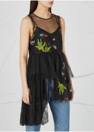 CINQ À SEPT Inky Julieanne embroidered tulle top ~ black tiered tops - flipped