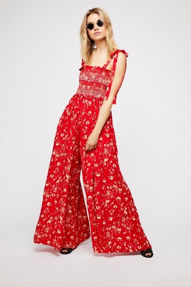 FREE PEOPLE Color My World Jumpsuit / red floral wide leg jumpsuits - flipped