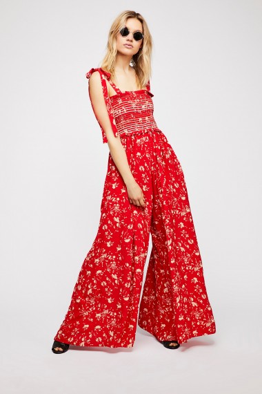 FREE PEOPLE Color My World Jumpsuit / red floral wide leg jumpsuits