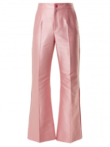 DOLCE & GABBANA Contrast-trim high-rise satin trousers / shiny pink satin pants - flipped