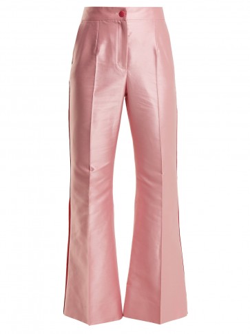 DOLCE & GABBANA Contrast-trim high-rise satin trousers / shiny pink satin pants