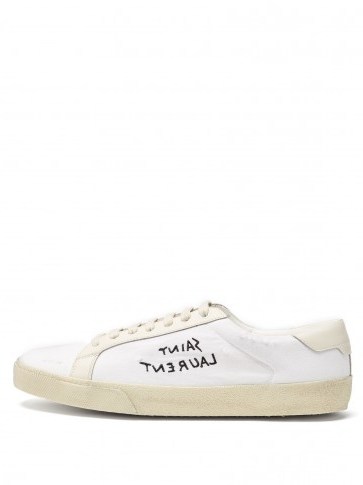 SAINT LAURENT Court Classic low-top leather trainers / embroidered designer logo trainer - flipped