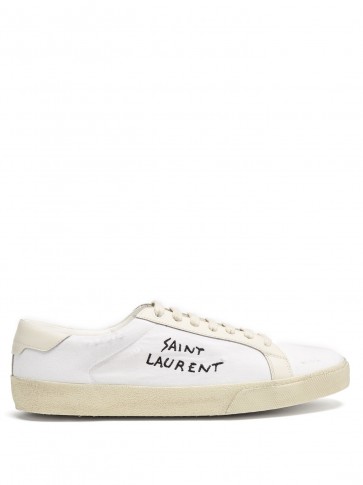 SAINT LAURENT Court Classic low-top leather trainers / embroidered designer logo trainer