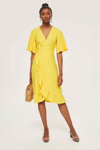 TOPSHOP Crepe Ruffle Midi Wrap Dress ~ yellow ruffled dresses - flipped