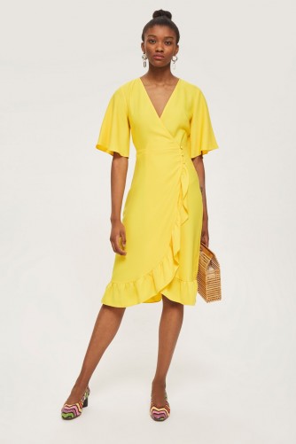 TOPSHOP Crepe Ruffle Midi Wrap Dress ~ yellow ruffled dresses