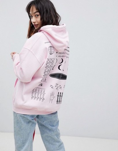 Crooked Tongues Hoodie In Pink With Symbol Print / pink slogan back hoodies - flipped