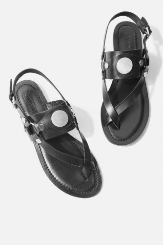 Topshop Cross Strap Sandals | black leather strappy flats - flipped