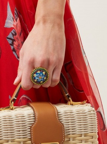 DOLCE & GABBANA Crystal-embellished floral ring ~ painted statement jewellery - flipped