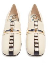 GUCCI Crystal-embellished ivory leather loafers