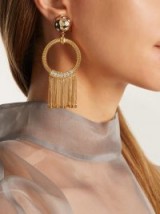 PRADA Crystal-embellished tassel-drop clip-on earrings ~ chic statement jewellery