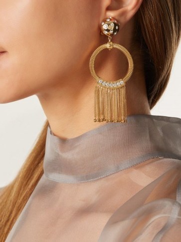 PRADA Crystal-embellished tassel-drop clip-on earrings ~ chic statement jewellery - flipped
