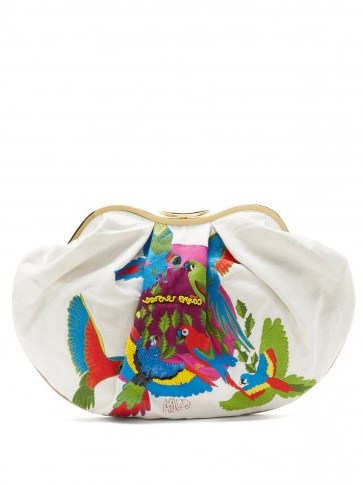 KILOMETRE PARIS Cuba embroidered linen clutch ~ large beaded clutch bags ~ colourful birds - flipped