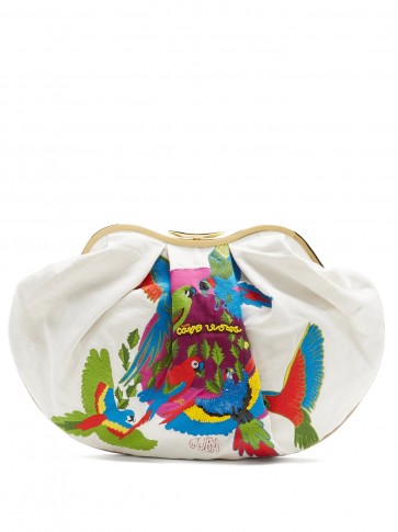 KILOMETRE PARIS Cuba embroidered linen clutch ~ large beaded clutch bags ~ colourful birds