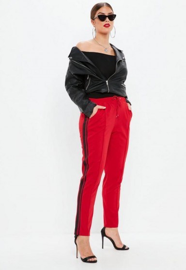 Missguided curve red side stripe joggers – sporty looks - flipped