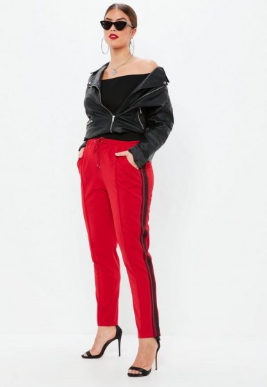 Missguided curve red side stripe joggers – sporty looks