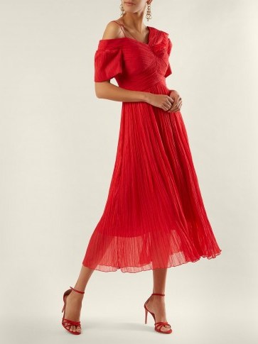PREEN BY THORNTON BREGAZZI Cyra off-the-shoulder silk-chiffon dress ~ bright-red event dresses - flipped