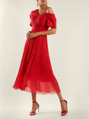 PREEN BY THORNTON BREGAZZI Cyra off-the-shoulder silk-chiffon dress ~ bright-red event dresses