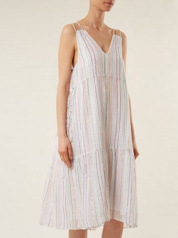 APIECE APART Daphne metallic-striped cotton-blend midi dress ~ double strap sundresses - flipped
