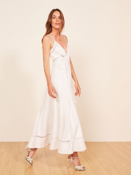 Reformation Daria Dress in White | long strappy plunge front summer dresses - flipped