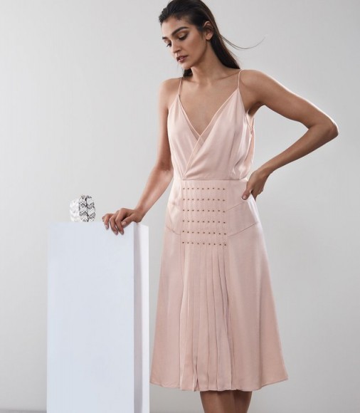 REISS DARIA EYELET DETAIL DRESS PINK / strappy pleated panel dresses