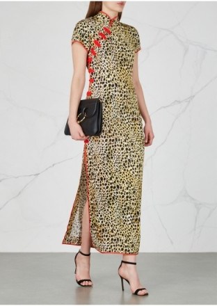 DE LA VALI Suki leopard-print satin midi dress ~ oriental style glamour - flipped