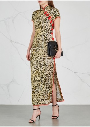 DE LA VALI Suki leopard-print satin midi dress ~ oriental style glamour