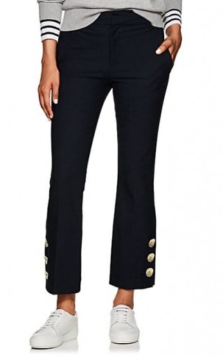 DEREK LAM 10 CROSBY Button-Hem Cotton Crop Flared Pants ~ nave-blue cropped trousers - flipped