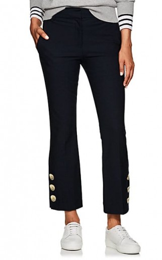 DEREK LAM 10 CROSBY Button-Hem Cotton Crop Flared Pants ~ nave-blue cropped trousers