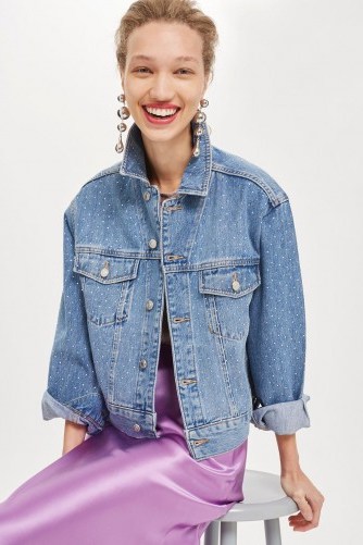 Topshop Diamante Oversized Denim Jacket | embellished jackets - flipped