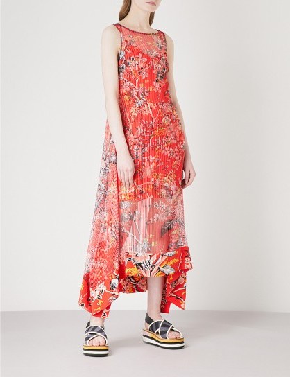 DIANE VON FURSTENBERG Asymmetric floral-print crepe midi dress avalon poppy ~ long red sleeveless dresses - flipped