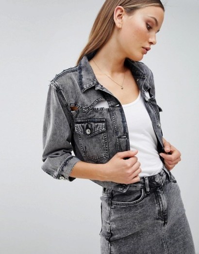 Diesel Cropped Acidwash Denim Jacket with Rips | faded black destroyed jackeys - flipped