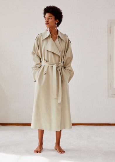 MANGO Double breasted trench Pastel green | tie waist spring coats