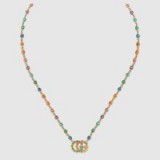 GUCCI Double G necklace with multicolor stones ~ rainbow logo necklaves
