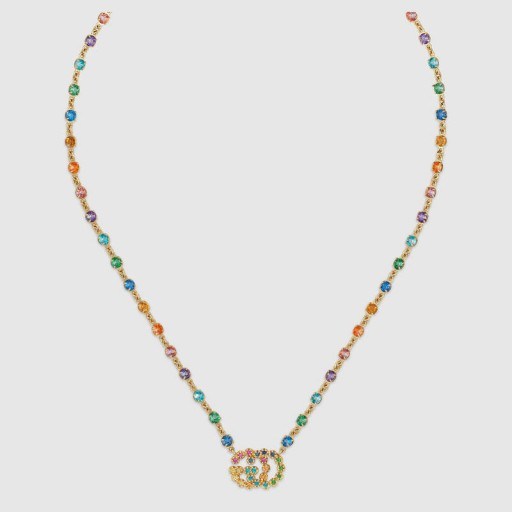 GUCCI Double G necklace with multicolor stones ~ rainbow logo necklaves - flipped