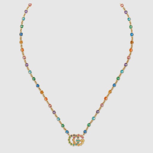 GUCCI Double G necklace with multicolor stones ~ rainbow logo necklaves