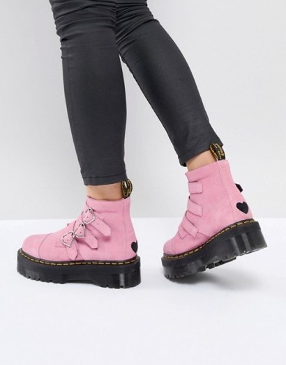 Hunter Original Tall Pink Gloss Wellington Boots Pink Suede ~ chunky buckle boots - flipped