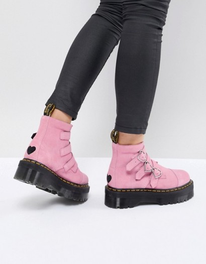 Hunter Original Tall Pink Gloss Wellington Boots Pink Suede ~ chunky buckle boots