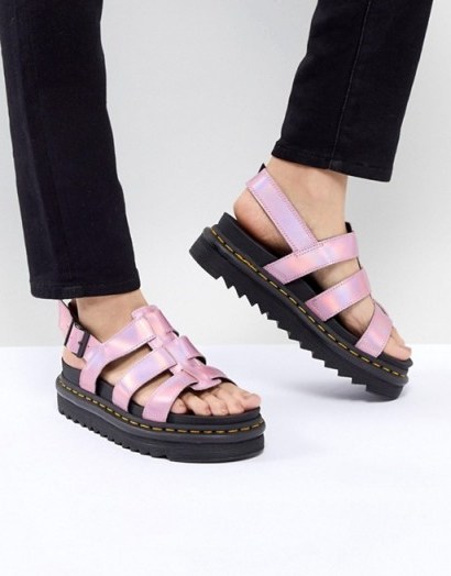 Dr Martens Yelena Sandal in Pink Metallic | caged slingback flats - flipped