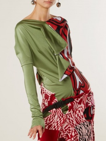 MATTY BOVAN Draped panelled stretch-jersey top ~ draped red and green tops - flipped