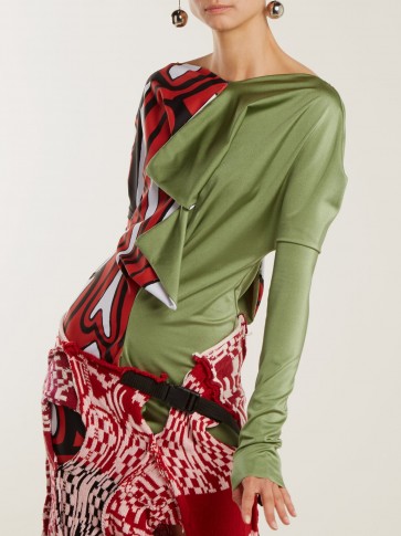 MATTY BOVAN Draped panelled stretch-jersey top ~ draped red and green tops