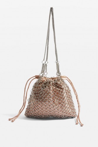Topshop Drawstring Shoulder Bag | pink and silver chain bags