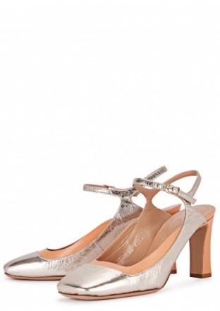 DRIES VAN NOTEN Metallic silver leather pumps ~ silver strappy square toe shoes - flipped