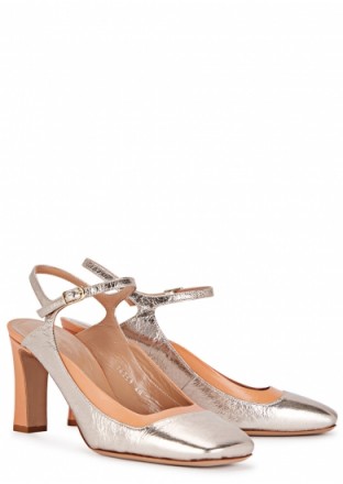 DRIES VAN NOTEN Metallic silver leather pumps ~ silver strappy square toe shoes