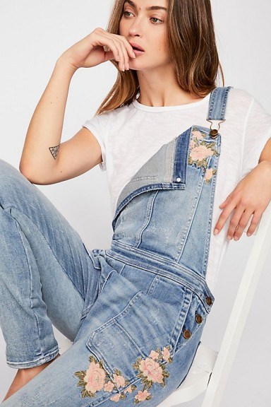Driftwood Olivia Overalls / floral embroidered denim dungarees - flipped