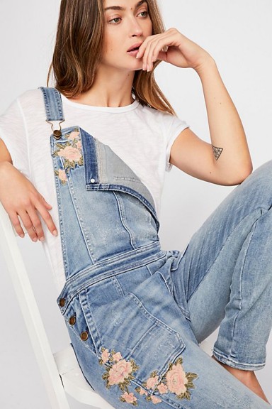 Driftwood Olivia Overalls / floral embroidered denim dungarees