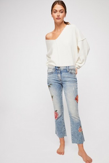 Driftwood Roxy Crop Flare Jeans / floral embroidered denim flares - flipped