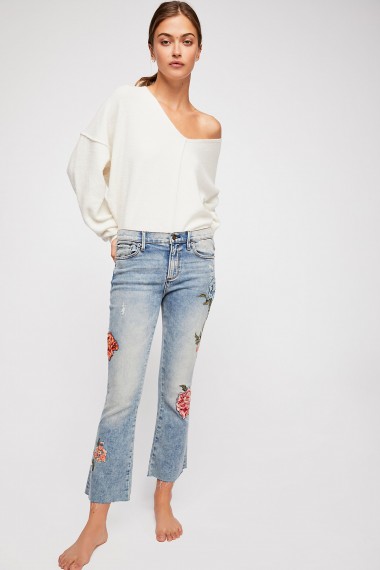 Driftwood Roxy Crop Flare Jeans / floral embroidered denim flares