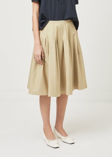Aspesi Drill High Waist Cotton Skirt ~ pleated camel skirts - flipped