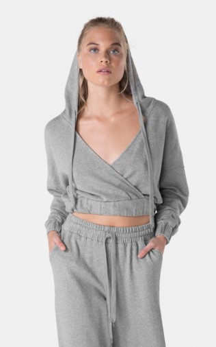 ONEPIECE DROWSY HOODIE GREY MEL | cropped wrap style hoodies