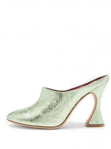 SIES MARJAN Elisa crinkled-leather mules | green metallic heels - flipped